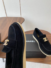 CC LOAFERS IN BLACK SUEDE GOLD HARDWARE