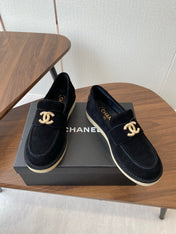 CC LOAFERS IN BLACK SUEDE GOLD HARDWARE
