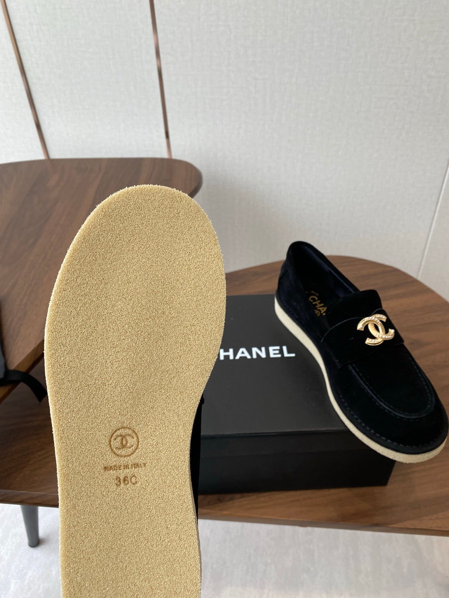 CC LOAFERS IN BLACK SUEDE GOLD HARDWARE