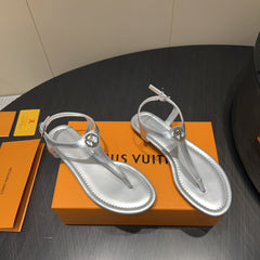 LV THONG SANDALS 25S IN SILVER CALFSKIN WITH SILVER HARDWARE
