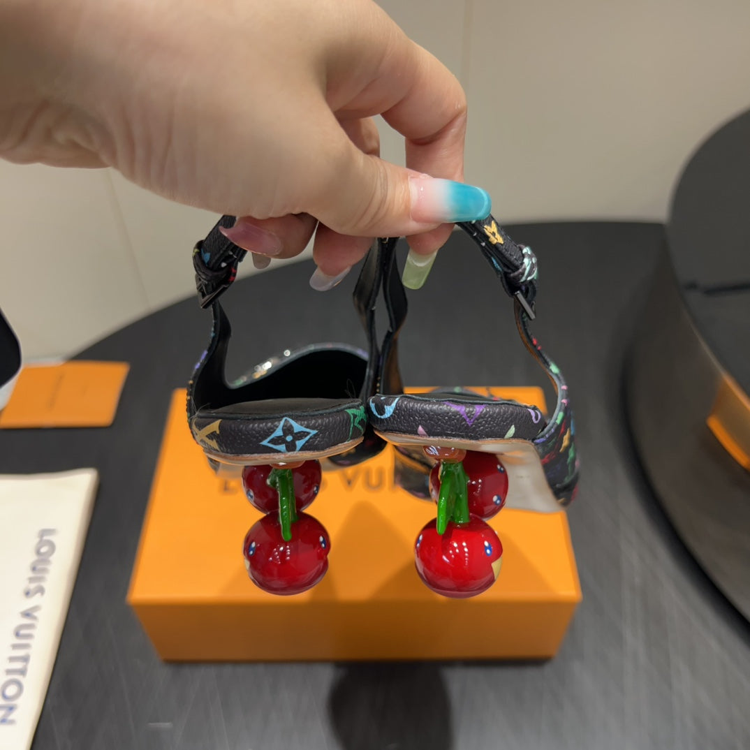 LV HIGH SLINGBACK LOGO PRINT 25S 55MM IN BLACK CALFSKIN