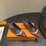 LV HIGH SLINGBACK LOGO AND CHERRY PRINT 25S 55MM IN DARK BROWN CALFSKIN