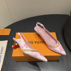LV HIGH SLINGBACK LOGO PRINT 25S 55 MM IN LIGHT PINK CALFSKIN