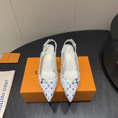 LV HIGH SLINGBACK LOGO PRINT 25S 55 MM IN WHITE CALFSKIN