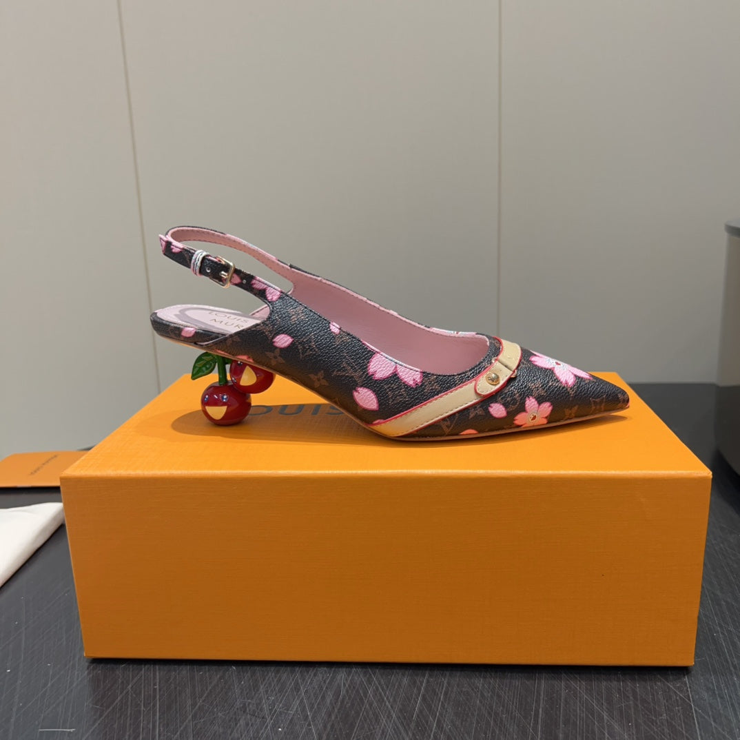 LV HIGH SLINGBACK LOGO PRINT 25S 55 MM IN DARK BROWN CALFSKIN