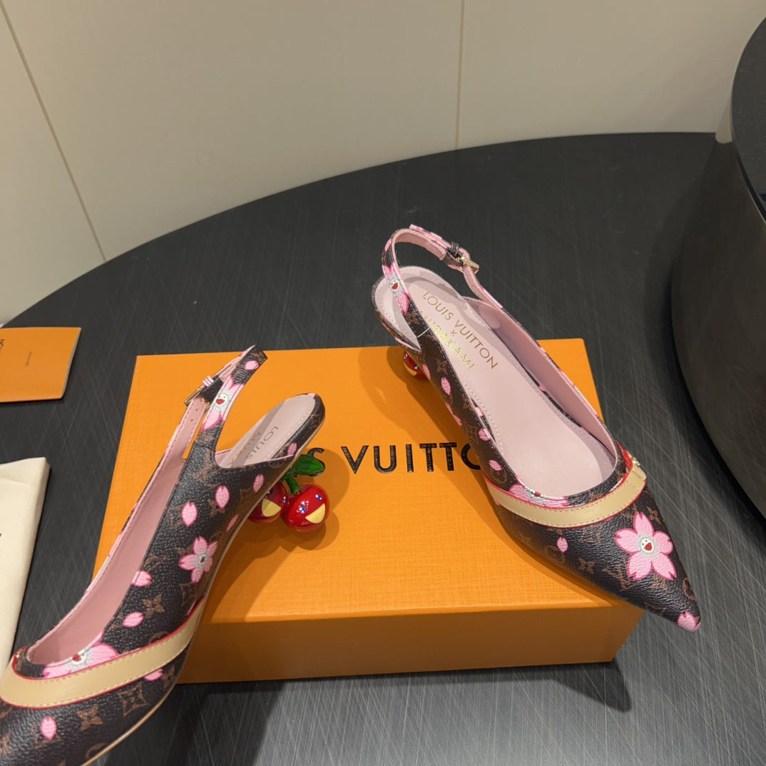 LV HIGH SLINGBACK LOGO PRINT 25S 55 MM IN DARK BROWN CALFSKIN