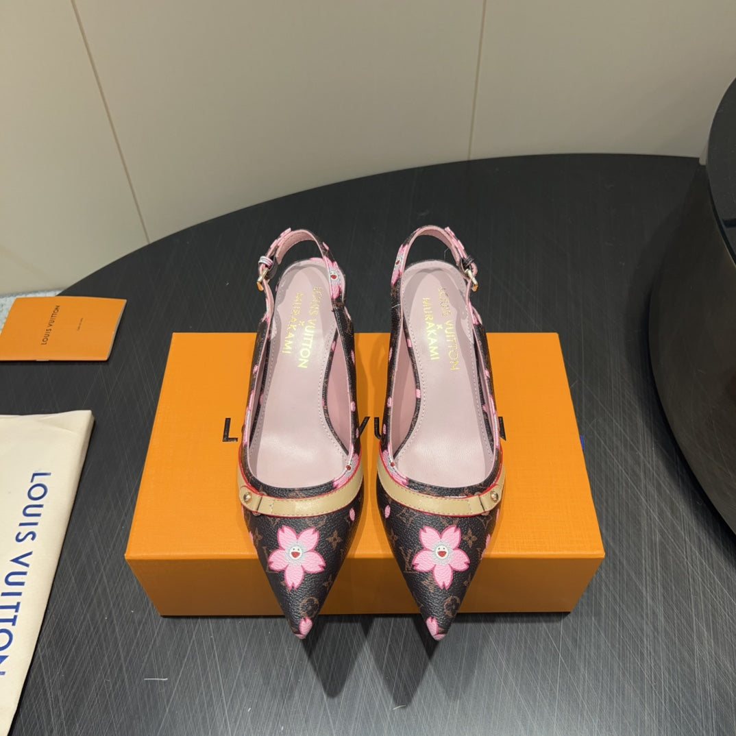 LV HIGH SLINGBACK LOGO PRINT 25S 55 MM IN DARK BROWN CALFSKIN