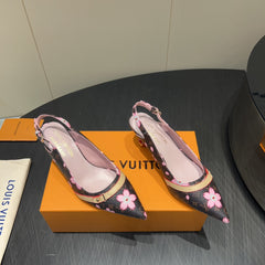 LV HIGH SLINGBACK LOGO PRINT 25S 55 MM IN DARK BROWN CALFSKIN