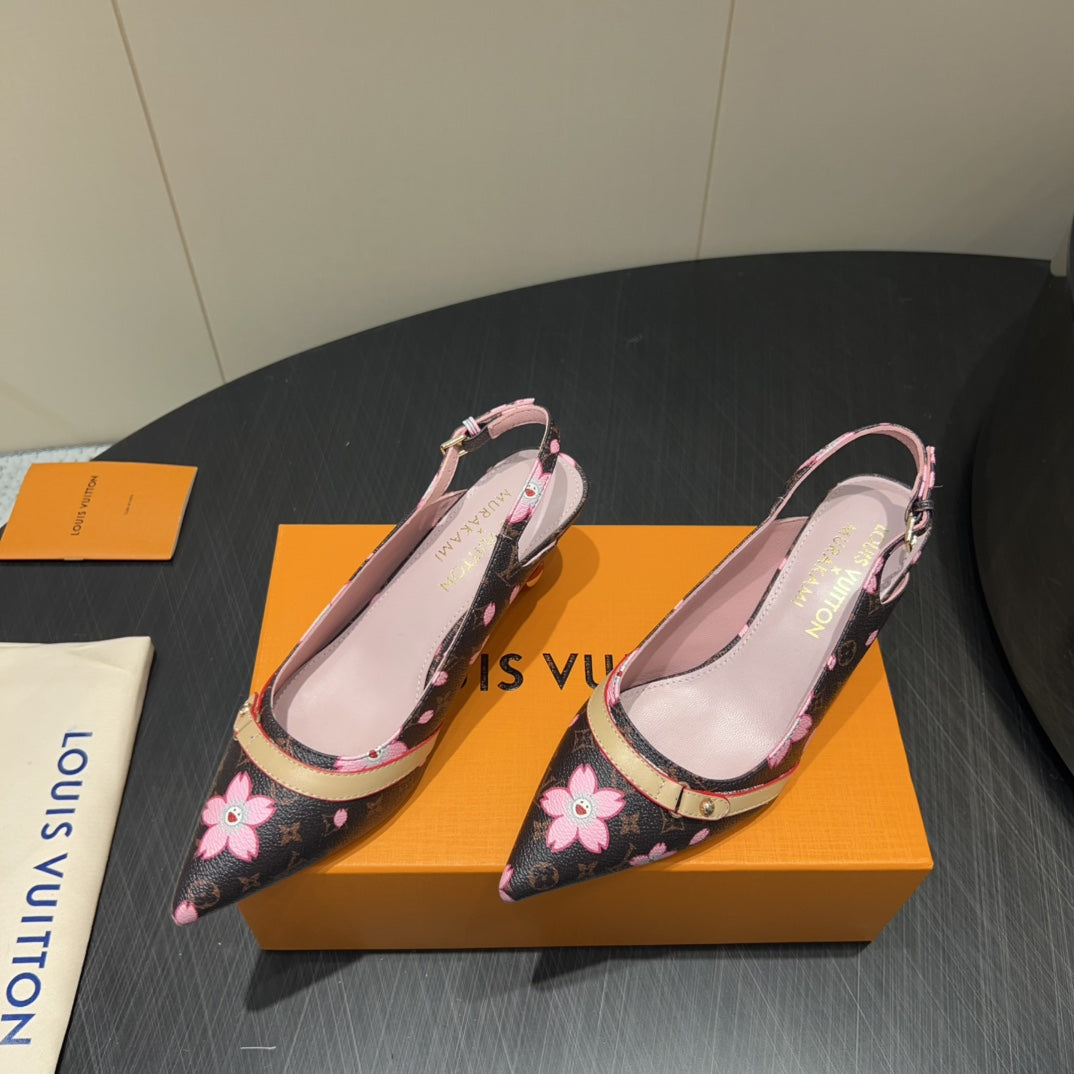 LV HIGH SLINGBACK LOGO PRINT 25S 55 MM IN DARK BROWN CALFSKIN