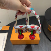 LV HIGH SLINGBACK LOGO AND CHERRY PRINT 25S 55 MM IN WHITE CALFSKIN