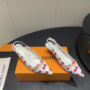 LV HIGH SLINGBACK LOGO AND CHERRY PRINT 25S 55 MM IN WHITE CALFSKIN