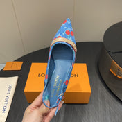 LV HIGH SLINGBACK LOGO AND CHERRY PRINT 25S 55MM IN BLUE DENIM