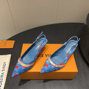 LV HIGH SLINGBACK LOGO AND CHERRY PRINT 25S 55MM IN BLUE DENIM