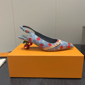 LV HIGH SLINGBACK LOGO AND CHERRY PRINT 25S 55MM IN GREY DENIM