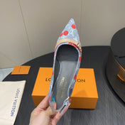 LV HIGH SLINGBACK LOGO AND CHERRY PRINT 25S 55MM IN GREY DENIM
