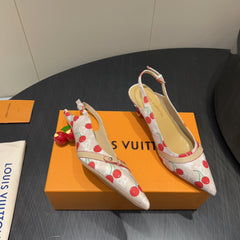 LV HIGH SLINGBACK LOGO AND CHERRY PRINT 25S 55MM IN BLUSH NUDE DENIM