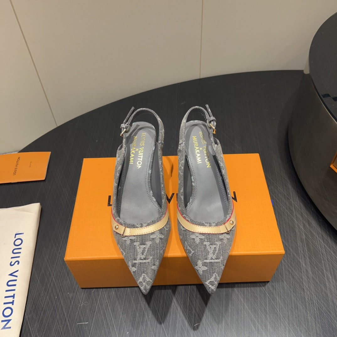 LV HIGH SLINGBACK LOGO PRINT 25S 55MM IN GREY DENIM