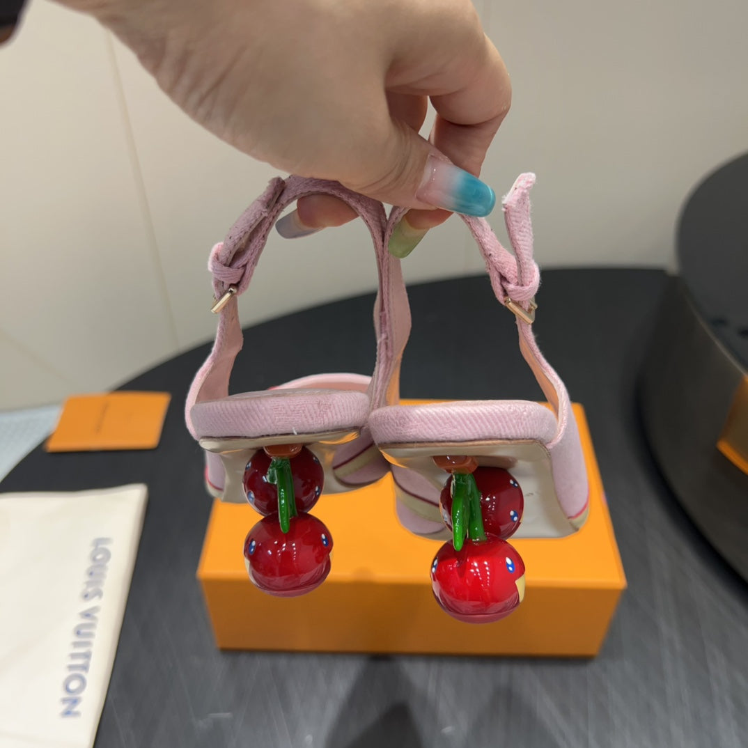 LV HIGH SLINGBACK 25S 55MM IN LIGHT PINK DENIM