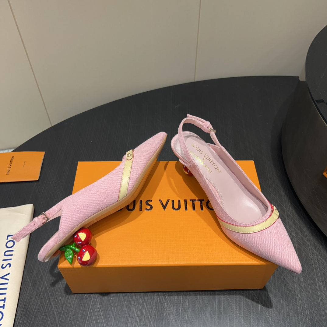 LV HIGH SLINGBACK 25S 55MM IN LIGHT PINK DENIM