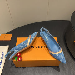 LV HIGH SLINGBACK LOGO PRINT 25S 55MM IN BLUE DENIM