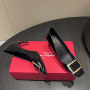 ROGER VIVIER 25S BELLE VIVIER PUMPS 70MM IN BLACK CALFSKIN GOLD BUCKLE
