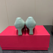 ROGER VIVIER 25S BELLE VIVIER PUMPS 45MM IN PALE MINT GREEN CALFSKIN GOLD BUCKLE