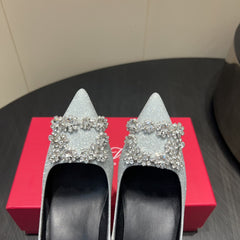 ROGER VIVIER 25S POINTED TOE HIGH HEELS 70MM IN BLING SILVER EMBELLISHED CRYSTALS
