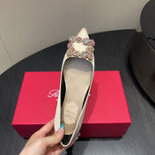 ROGER VIVIER 25S GRETE BALLET FLATS IN NUDE SILK WITH EMBELLISHED CRYSTALS