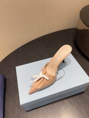 PRADA 25S BRAIDED DETAIL MULES 85MM IN BEIGE CALFSKIN