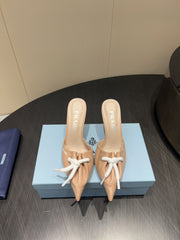 PRADA 25S BRAIDED DETAIL MULES 85MM IN BEIGE CALFSKIN