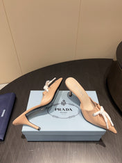 PRADA 25S BRAIDED DETAIL MULES 85MM IN BEIGE CALFSKIN