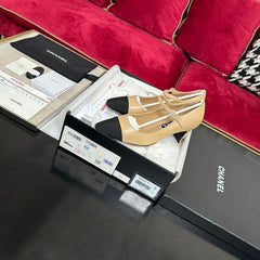 HIGH MARY JANE IN DARK CREAM CALFSKIN AND BLACK SATIN