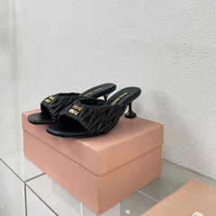 Women's Mid - Heel Black Leather Stylized