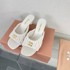 Women's Mid - Heel White Leather Stylized