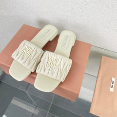 Women's White Leather Slippers