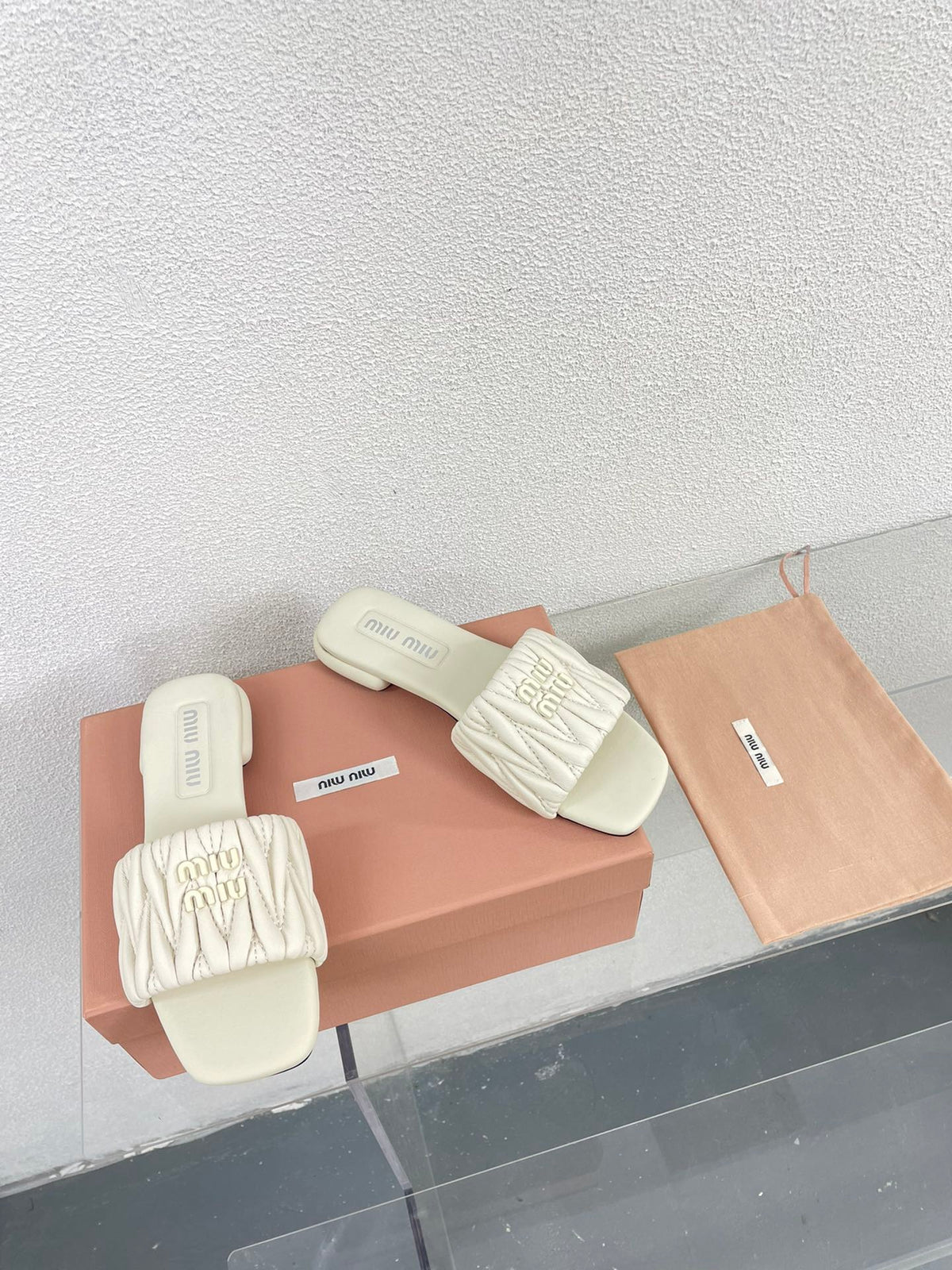 Women's White Leather Slippers