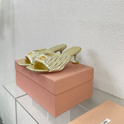 Women's Mid - Heel Metallic Yellow Color Leather Stylized