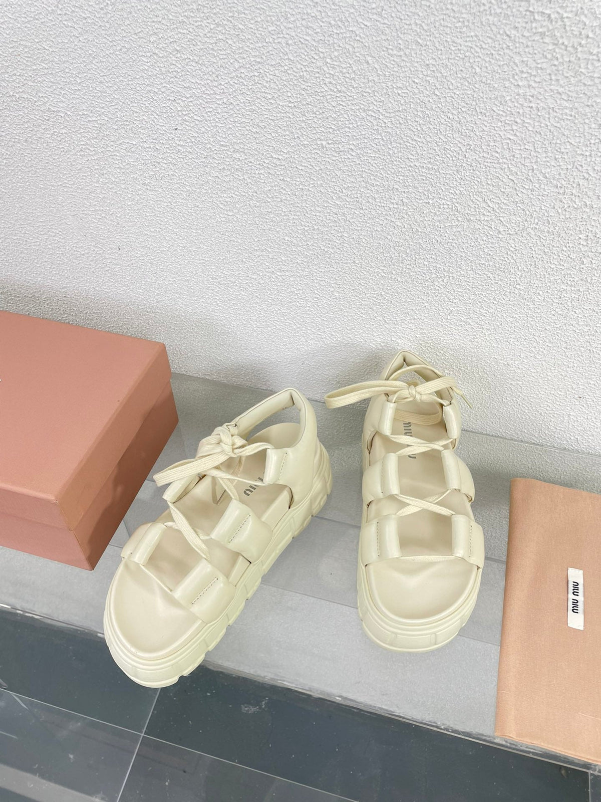 Roman Strap Thick-Soled Cream Sandals