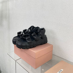 Roman Strap Thick-Soled Black Sandals