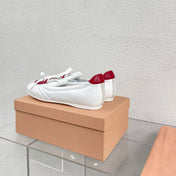 White Leather Ballet Flats With Red