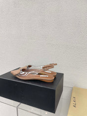 ALAIA LE COEUR FLAT SLINGBACKS IN BEIGE PATENT LAMBSKIN
