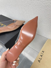 ALAIA LE COEUR FLAT SLINGBACKS IN BEIGE PATENT LAMBSKIN