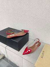 ALAIA LE COEUR FLAT SLINGBACKS IN CHERRY RED PATENT LAMBSKIN