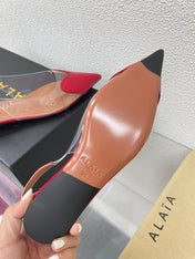 ALAIA LE COEUR FLAT SLINGBACKS IN CHERRY RED PATENT LAMBSKIN