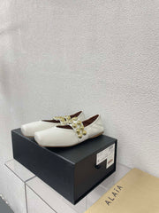 ALAIA MARY JANE PEARL IN GLOSSY WHITE LAMBSKIN