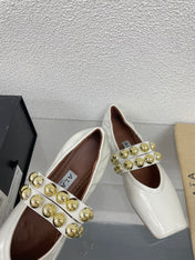 ALAIA MARY JANE PEARL IN GLOSSY WHITE LAMBSKIN