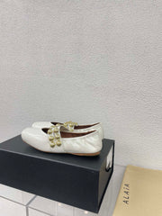 ALAIA MARY JANE PEARL IN GLOSSY WHITE LAMBSKIN