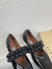 ALAIA MARY JANE PEARL IN GLOSSY BLACK LAMBSKIN
