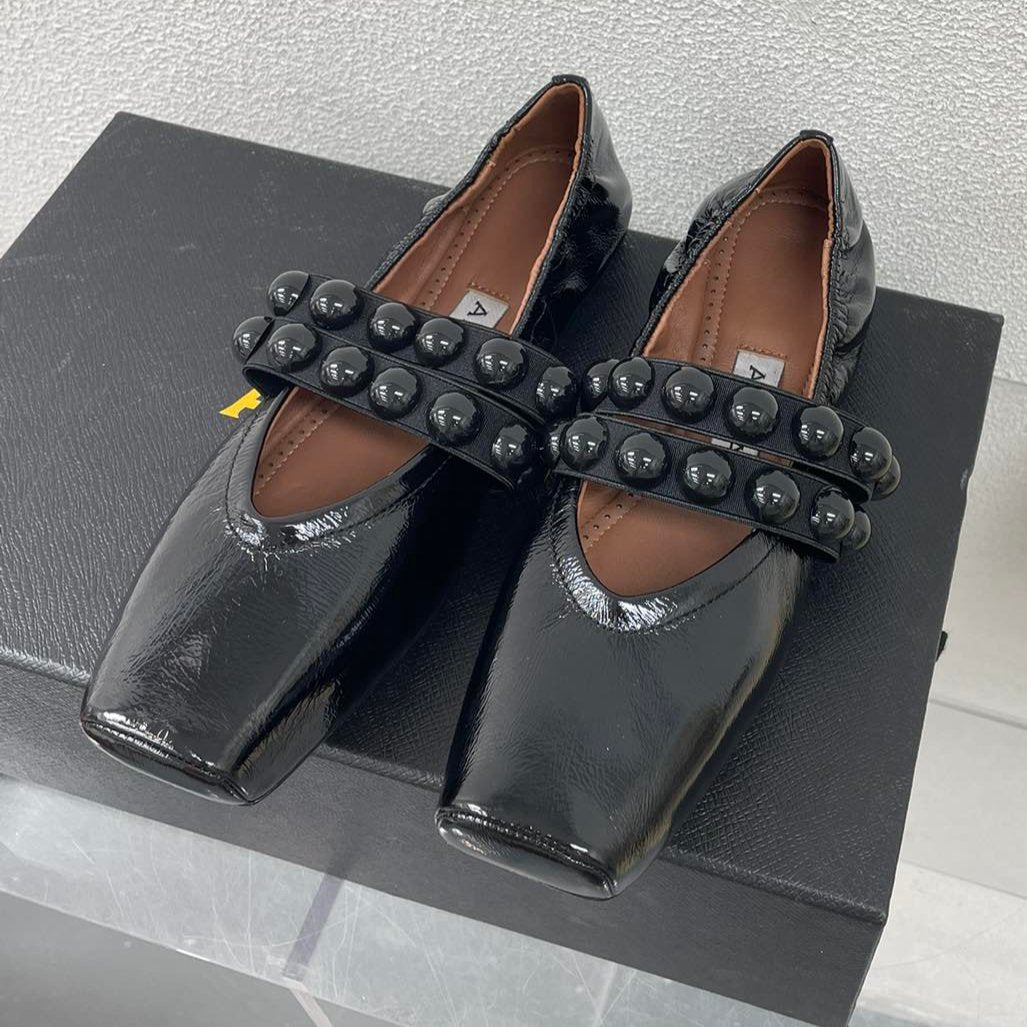 ALAIA MARY JANE PEARL IN GLOSSY BLACK LAMBSKIN