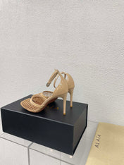 ALAIA HIGH FISHNET 9 CM PUMPS IN EGG NOG MESH